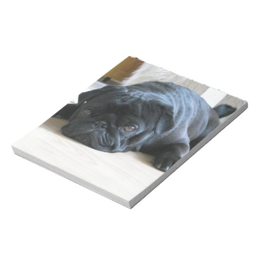 可愛い黒いパグ子犬のアクセサリー名をパーソナライズ ノートパッド (回転)