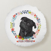 可愛い黒いパグ – Pug Mama ラウンドクッション (裏面)