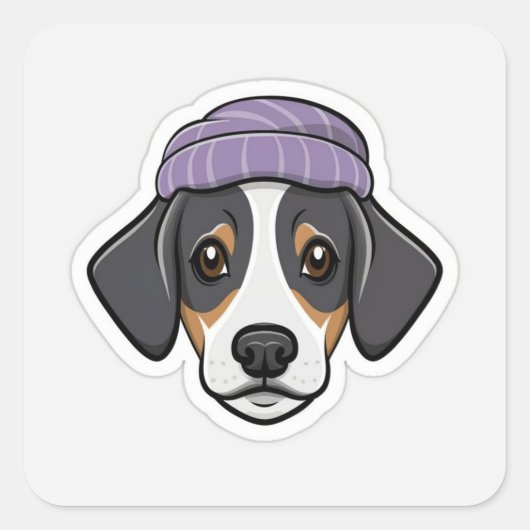 可愛い黒いビーグル スクエアシール (正面)