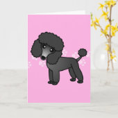 可愛い黒いプードルマンガ – ピンクのポープリント カード (黄色い花)