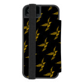 可愛い黒いヴィンテージ金ゴールドイーグル INCIPIO iPhoneウォレットケース (フォリオ裏面)