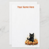 可愛い黒い子猫とジャック・オ・ランタンのハロウィン 便箋 (正面/裏面)