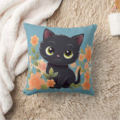 可愛い黒い子猫ハウスヒョウ花 クッション (ブランケット)