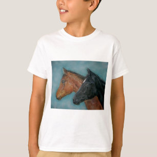可愛い黒い栗色の茶色の子馬馬 Tシャツ