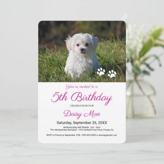 可愛い黒い肉柄カスタムペット誕生日写真 招待状 (スタンド正面)