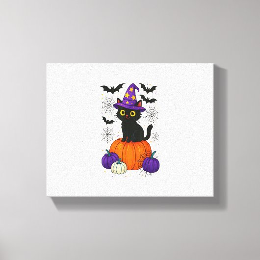 可愛い黒い魔女猫かぼちゃハロウィーンのコスチュームfal キャンバスプリント (正面)