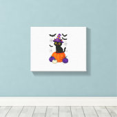 可愛い黒い魔女猫かぼちゃハロウィーンのコスチュームfal キャンバスプリント (インサイチュ (ウッドフロア))