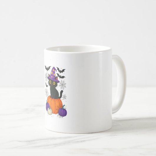 可愛い黒い魔女猫かぼちゃハロウィーンのコスチュームfal コーヒーマグカップ (正面右)