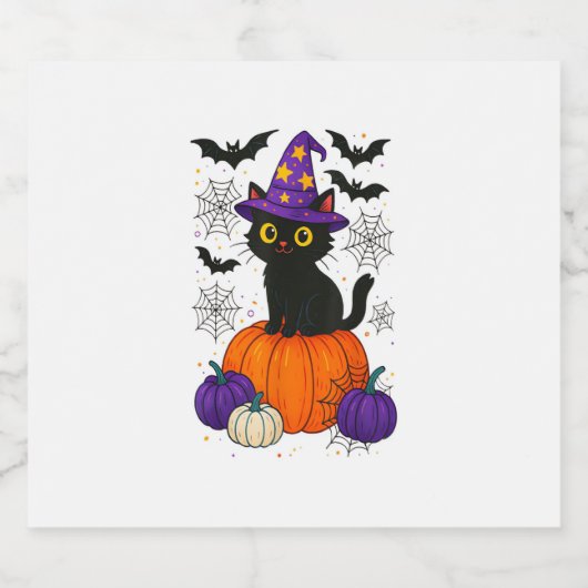 可愛い黒い魔女猫かぼちゃハロウィーンのコスチュームfal スパークリングワインラベル (シングルラベル)