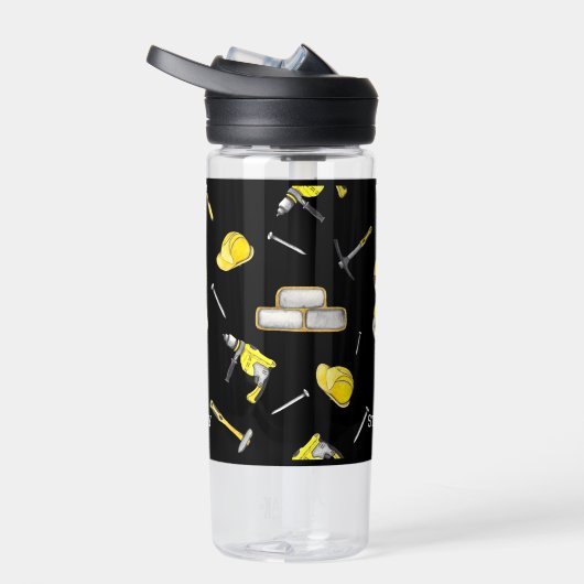 可愛い黒い黄色の建築トラックダンプパターン ウォーターボトル (右面)