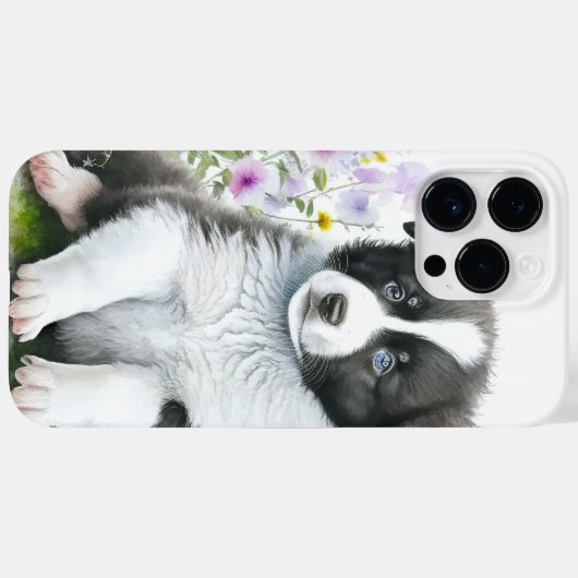 可愛い黒と白の縁どコリー子犬 Case-Mate iPhoneケース (裏面 (横))