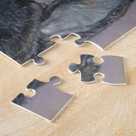 可愛い黒のブリンドル秋田が友達を抱最高のき締める ジグソーパズル (側面)