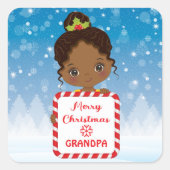 可愛い黒の女の子保持キャンディクリスマスフレームステッカー スクエアシール (正面)