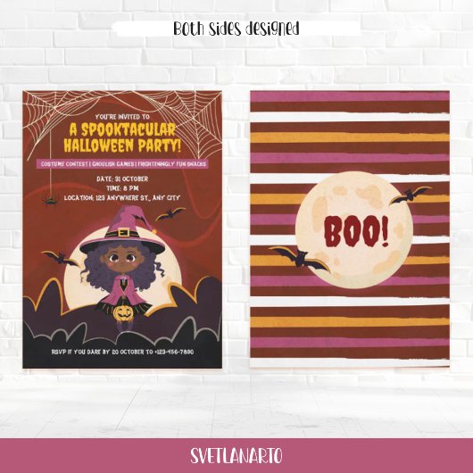 可愛い黒アフリカ系アメリカ人ハロウィーン魔女I 招待状