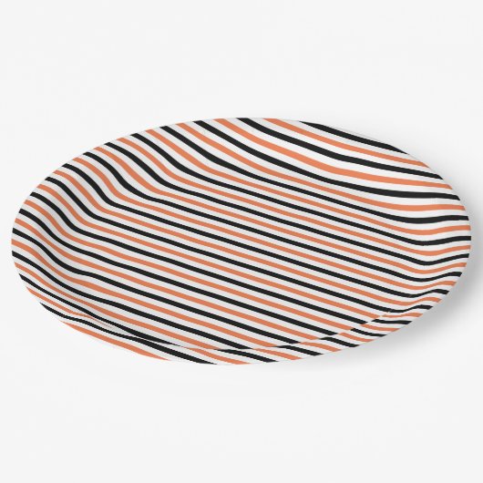可愛い黒オレンジと白ストライプ柄ハロウィン ペーパープレート (アングル)