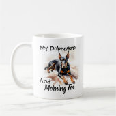 可愛い黒オンホワイト「My Doberman & Tea」 コーヒーマグカップ (左)