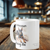 可愛い黒オンホワイト「My Doberman & Tea」 コーヒーマグカップ