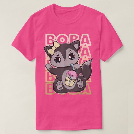 可愛い黒キツネバブルティーミルクとボバ Tシャツ (デザイン正面)