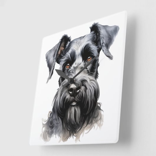 可愛い黒ケリーブルーテリア犬 スクエア壁時計 (傾斜)