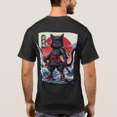 可愛い黒サムライ猫 Tシャツ (裏面)
