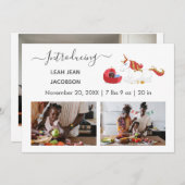 可愛い黒ベビー写真誕生ユニコーン 案内状 (正面/裏面)