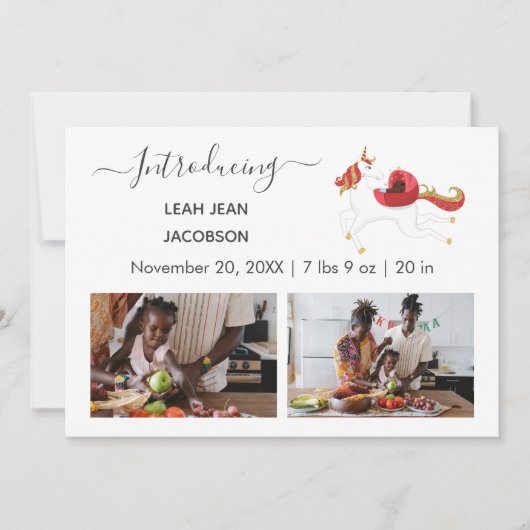 可愛い黒ベビー写真誕生ユニコーン 案内状 (正面)