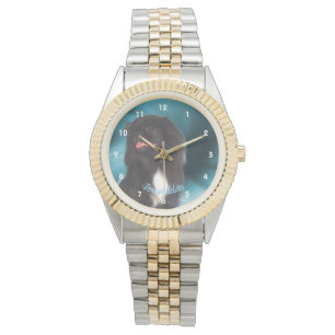 可愛い黒ペキンパーソナライズされたグ 腕時計