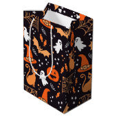 可愛い黒図解入りの、写真付きのハロウィンキャラクター ミディアムペーパーバッグ (裏面アングル)