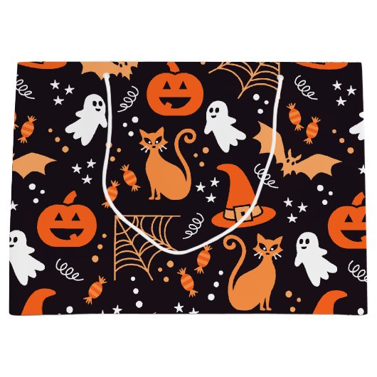 可愛い黒図解入りの、写真付きのハロウィンキャラクター ラージペーパーバッグ (正面)