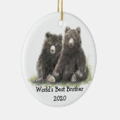 可愛い黒最高の熊の家族がいる世界の兄 セラミックオーナメント (右)