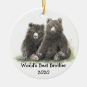 可愛い黒最高の熊の家族がいる世界の兄 セラミックオーナメント (正面)