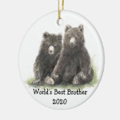 可愛い黒最高の熊の家族がいる世界の兄 セラミックオーナメント (左)