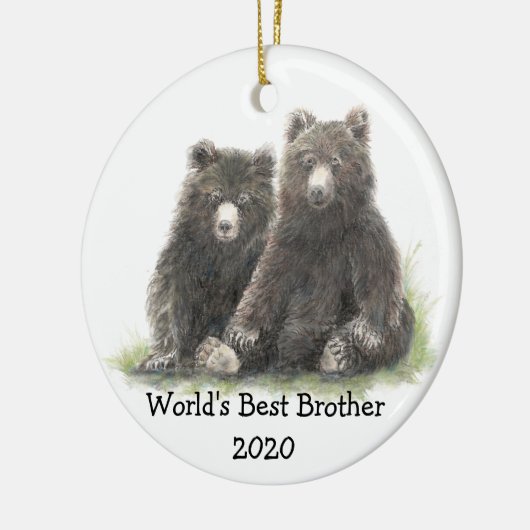 可愛い黒最高の熊の家族がいる世界の兄 セラミックオーナメント (左)