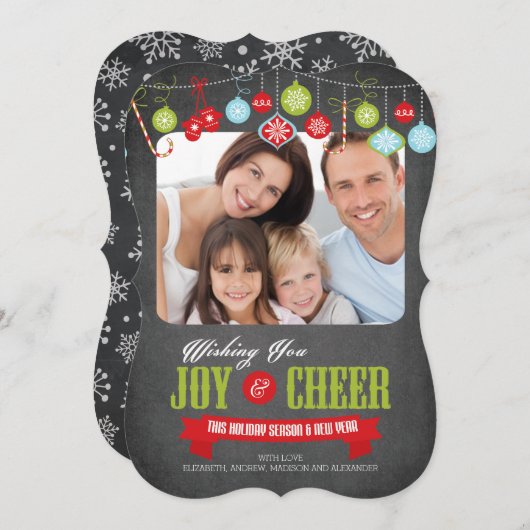 可愛い黒板ファミリークリスマスフォトカード シーズンカード (正面/裏面)