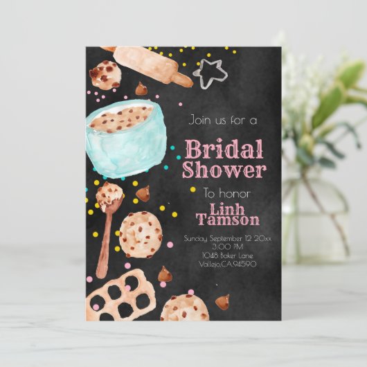 可愛い黒板ベーキングブライダルシャワー招待 招待状 (スタンド正面)
