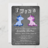 可愛い黒板ユニコーン男の子双子ベビーシャワー 招待状 (正面)