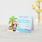可愛い黒毛海賊少女バースデーパーティー カード (黄色い花)