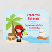 可愛い黒毛海賊少女バースデーパーティー サンキューカード (正面/裏面)