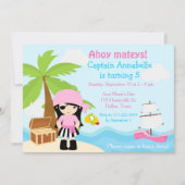 可愛い黒毛海賊少女バースデーパーティー 招待状 (正面)