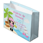 可愛い黒毛海賊少女ピンク誕生日 ラージペーパーバッグ (正面アングル)