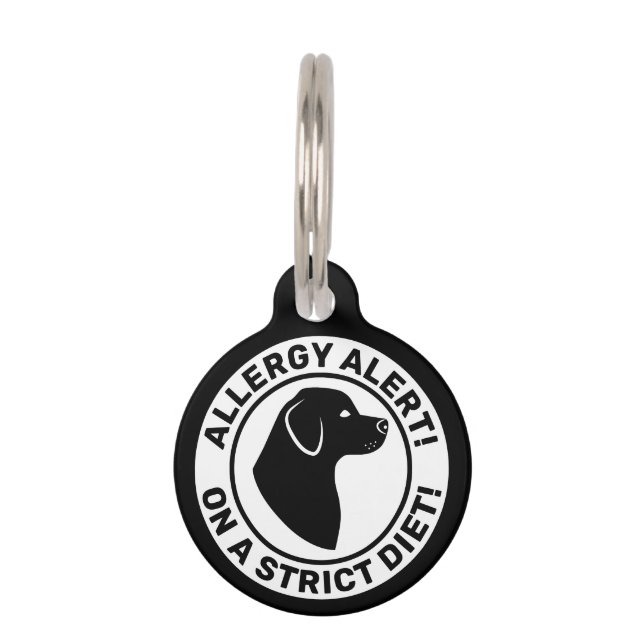 可愛い黒犬のシルエットでアレルギー警報 ペット　ネームタグ (正面)