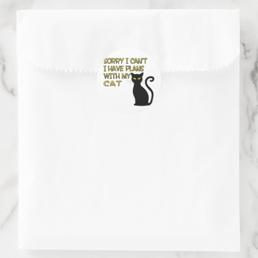 可愛い黒猫おもしろいと金ゴールド文字 ラウンドシール (バッグ)