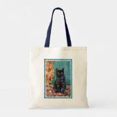 可愛い黒猫おもしろい赤い葉の青い扉 – トートバッグ (裏面)