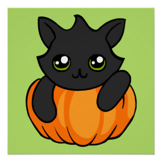 可愛い黒猫かぼちゃスケッチハロウィーンポスター ポスター