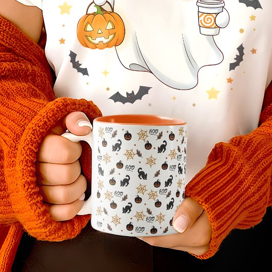 可愛い黒猫かぼちゃハロウィーンパターン ツートーンマグカップ
