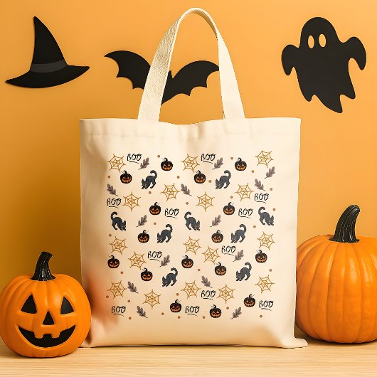 可愛い黒猫かぼちゃハロウィーンパターン トートバッグ