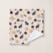 可愛い黒猫かぼちゃハロウィーンパターン バスタオルセット (ウォッシュタオル)