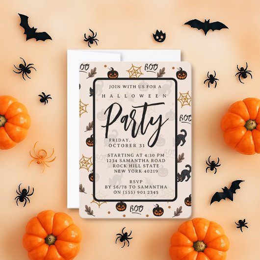 可愛い黒猫かぼちゃハロウィーンパターン 招待状