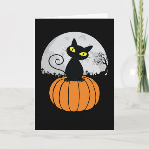 可愛い黒猫かぼちゃ満月おかしいハロウィーン カード