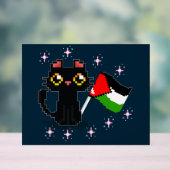 可愛い黒猫がパレスチナ国旗を掲げている アクリルサイン (ニュートラル)